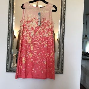 "Be" cotton dress in coral and pale yellow